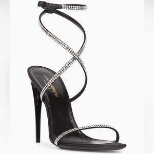 Saint Laurent Georgia Sandals In Crepe Satin With Rhinestones